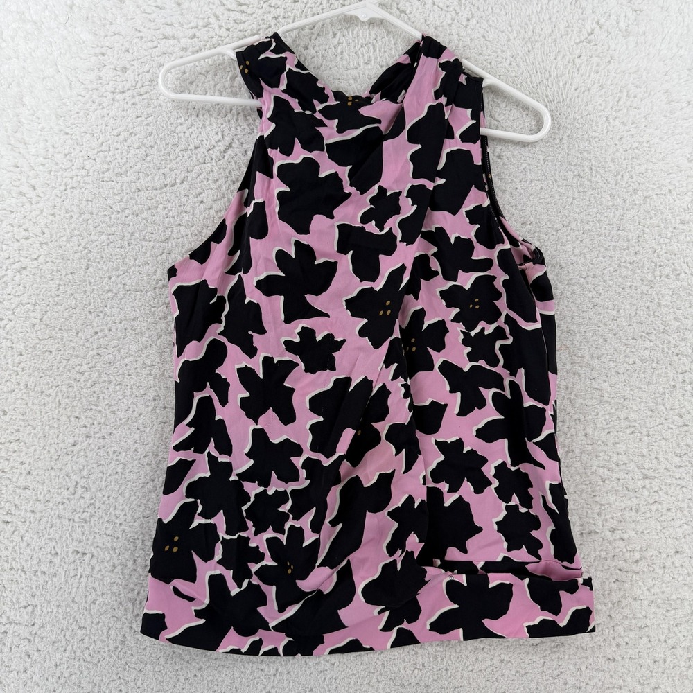 Diane Von Furstenberg Blouse Womens 6 Pink Silk Floral Halter Bow Top S5572306S1